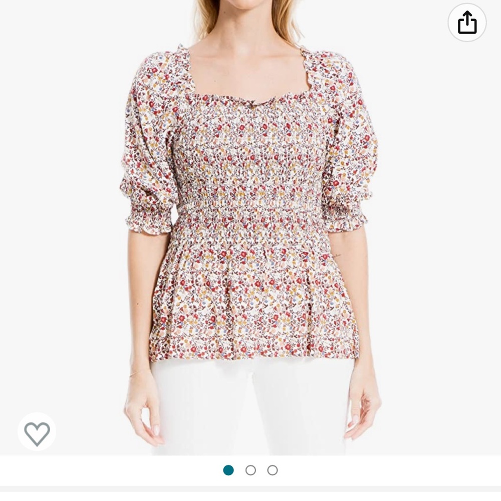 Max Studio Peplum Smocked Puff Sleeve Off Shoulder  Blouse Top  Size M